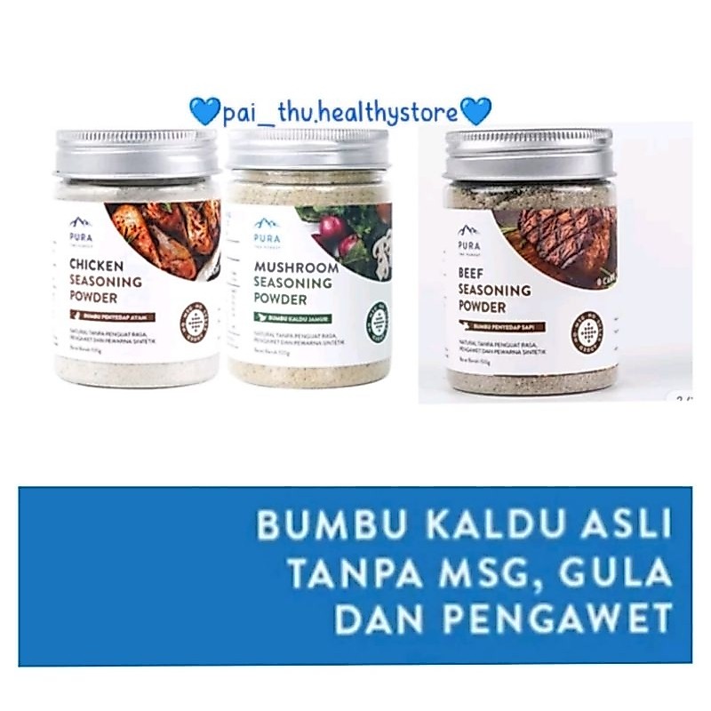 PURA All Purpose Seasoning(Natural Chicken/ Beef)+ himalayan salt PURA Kaldu Ayam /Sapi /Jamur/ Salm