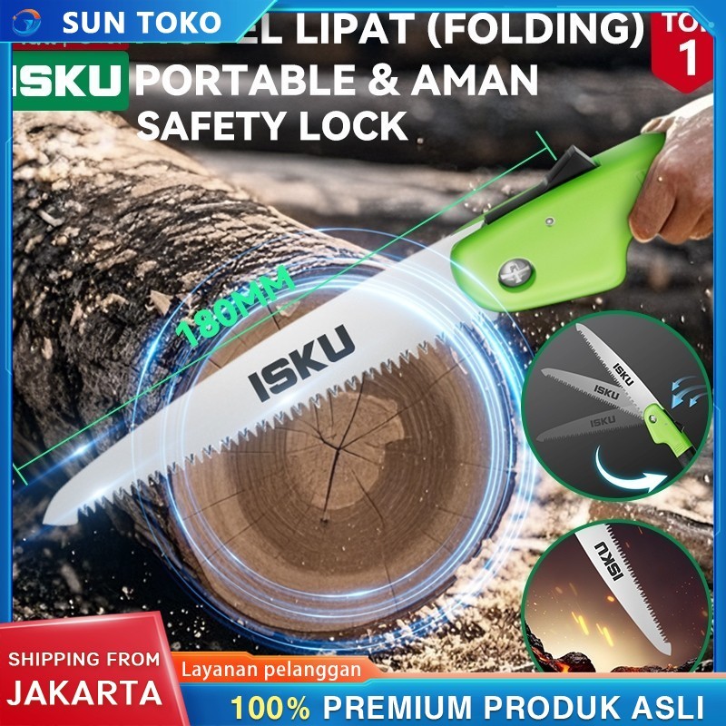 ISKU Gergaji Lipat Portable Pemotong Dahan Ranting Pohon Folding Pruning Saw Baja SK5 Tajam Gigi 3 S