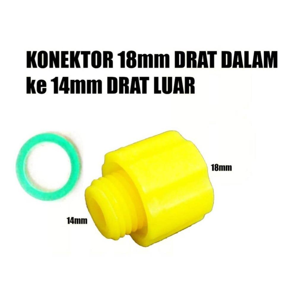 Konektor Stik Sprayer / Pompa Dinamo 18mm drat dalam 14mm drat luar