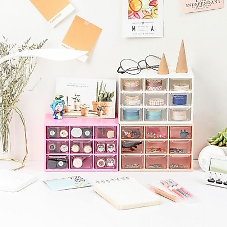 KIANDAA OR0003 Mini 9 Squares Drawers Dekstop Laci Mini 9 Kotak Storage Box Stationery OrganizeR  Ae