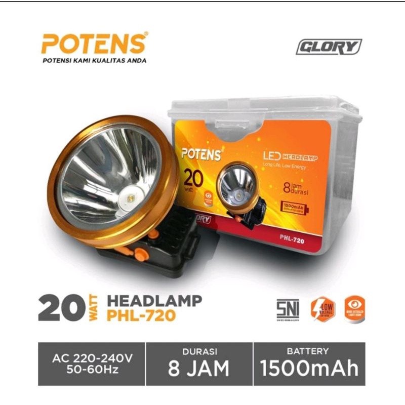 POTENS Original HeadLamp Lampu Senter  Kepala 15/20/30W PHL-715/720/720WF/730 Head Charger Lamp Prem