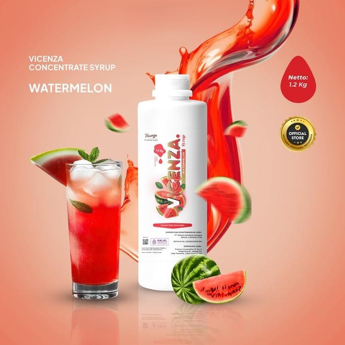 Sirup Konsentrat Semangka Geezie Vicenza 1.2Kg | Syrup Watermelon Premium Cafe Restoran Hotel Coffee