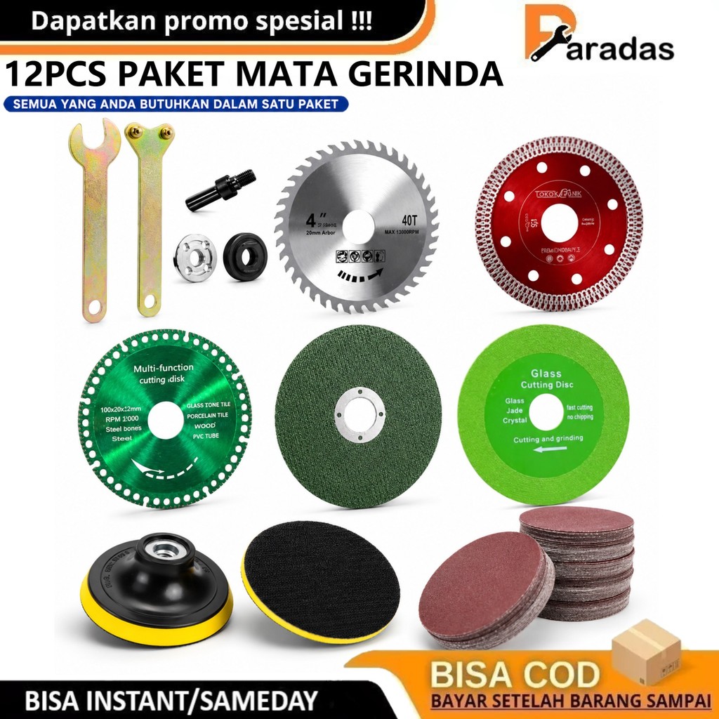 PAKET LENGKAP 12 PCS Mata Gerinda Potong Kayu - Keramik - Besi - Amplas - Poles - Asah - Amplas Mata