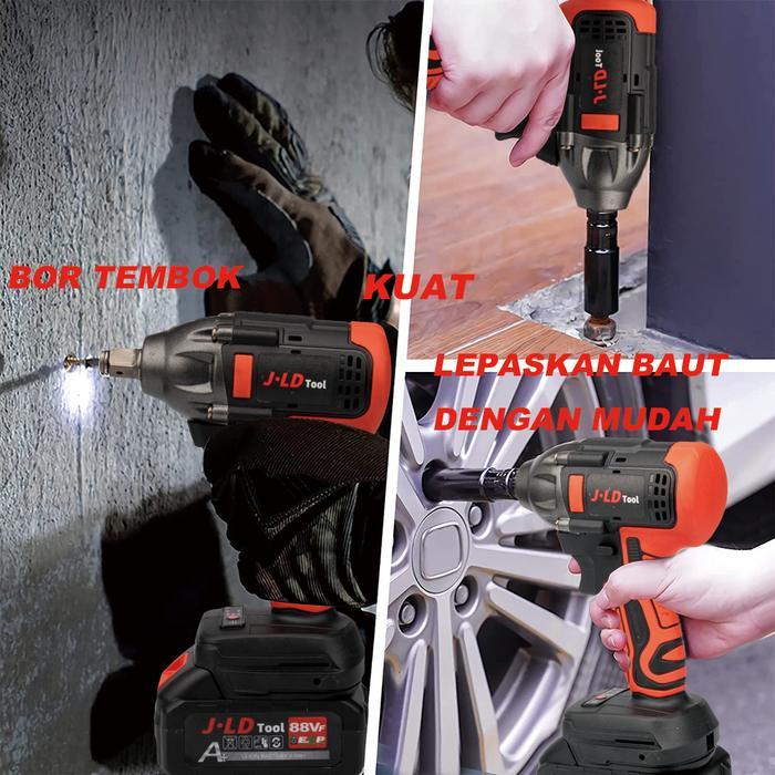 JLD Mesin bor impact baterai torsi besar 88VF impact wrench brushless - merah 2 baterai