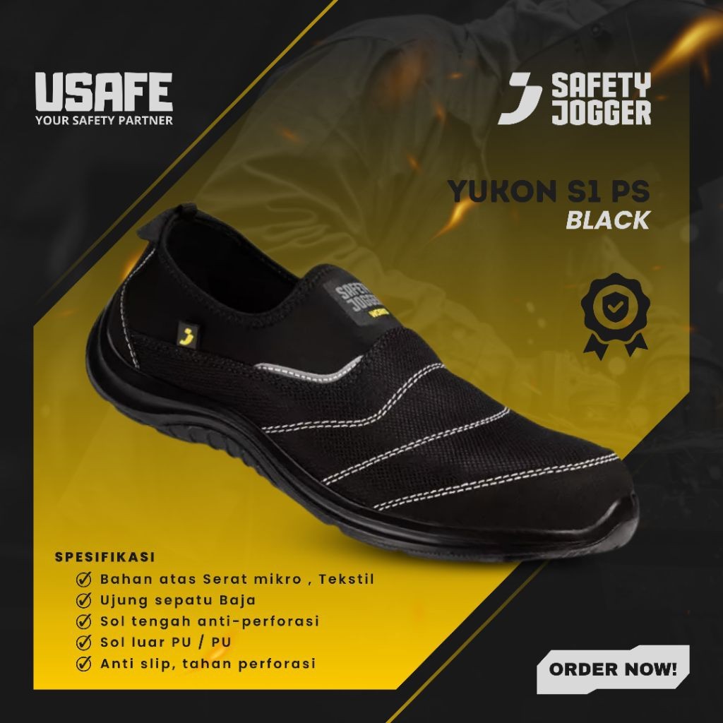 Sepatu Safety Jogger Yukon Black Hitam