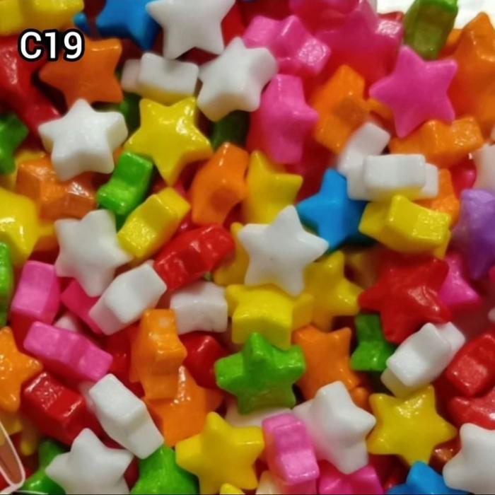 Sprinkle Bintang, Sprinkle Warna-Warni Bintang, Taburan Kue Bintang - Rainbow, 100gr