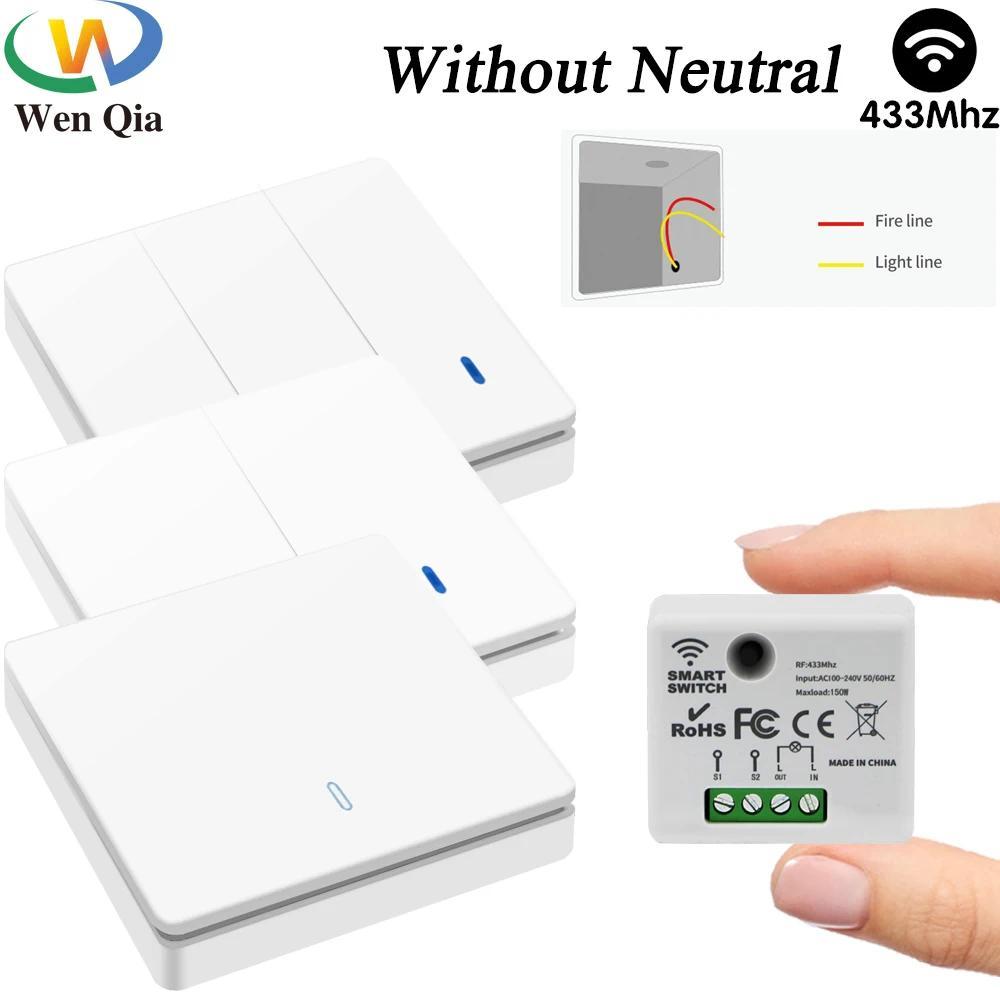 Mini Smart Swit Without Neutral 433MHz Remote Control Light Swit Rf Wireless Wall Swit 220V 130W Rel