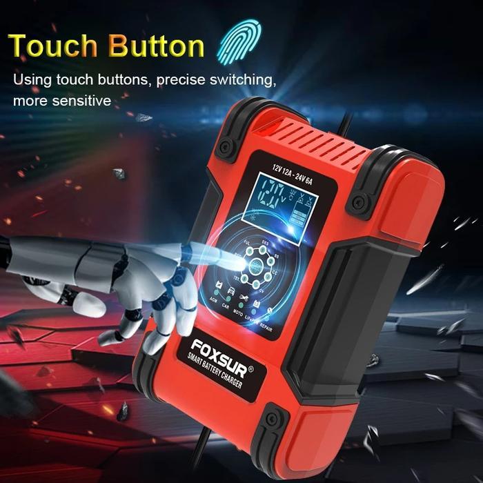 Charger Aki Mobil Motor 12V/24V 6-200AH Foxsur Smart Charger Cas Aki Kendaraan Car - Foxsur 200Ah or
