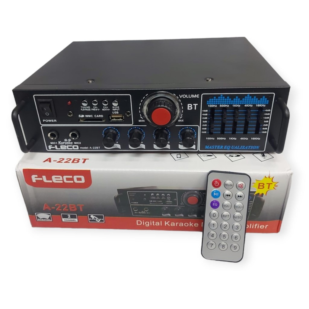 Fleco Power Amplifier Bluetooth Equalizer Ampli A-22Bt Echo