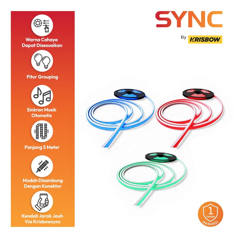 Krisbow Sync Set Lampu Led Strip Neon Flex Rgb 45 Watt 5 mtr - Mix Neon Flex Lampu Fleksibel Pita Ca