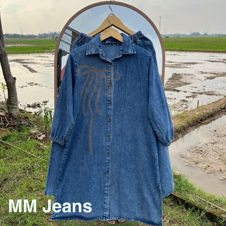 MM Jeans - Oneset Jeans Jammie Long Tunik Blink Payet Mewah Setelan Atasan Bawahan Wanita Terbaru de