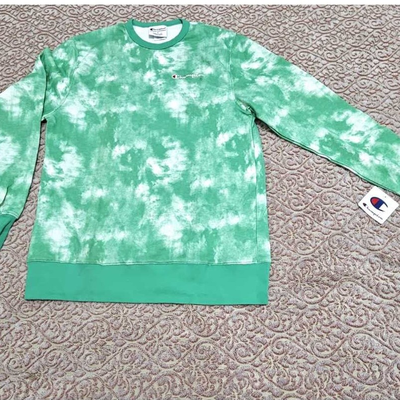 Crewneck Sweater Champion Original Baru L tie dye hijau unisex