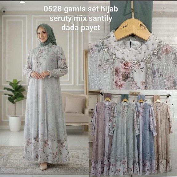 Gamis set hijab seruty mix santily dada peyet