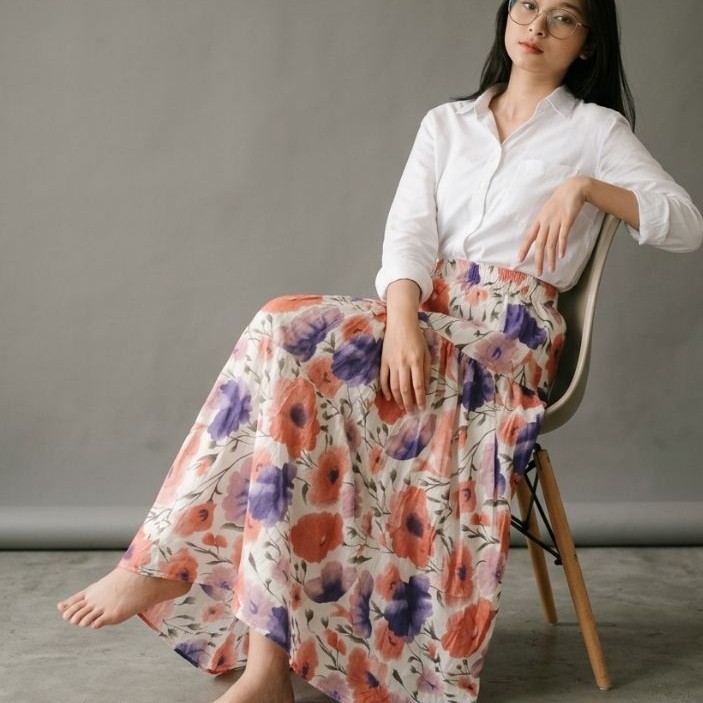Rok Motif Bunga Bunga, Rok, Ron untuk ke pantai, Rok kekinian, Rok viral, Rok Casual, Bunga, motif
