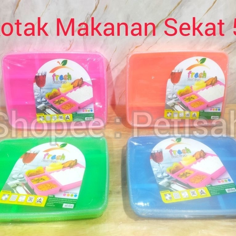 Lunch Box Sekat 5 Fresh FoodCase Nelson FCE-168 / Kotak Makanan Ompreng Segi / Kotak Makanan Plastik