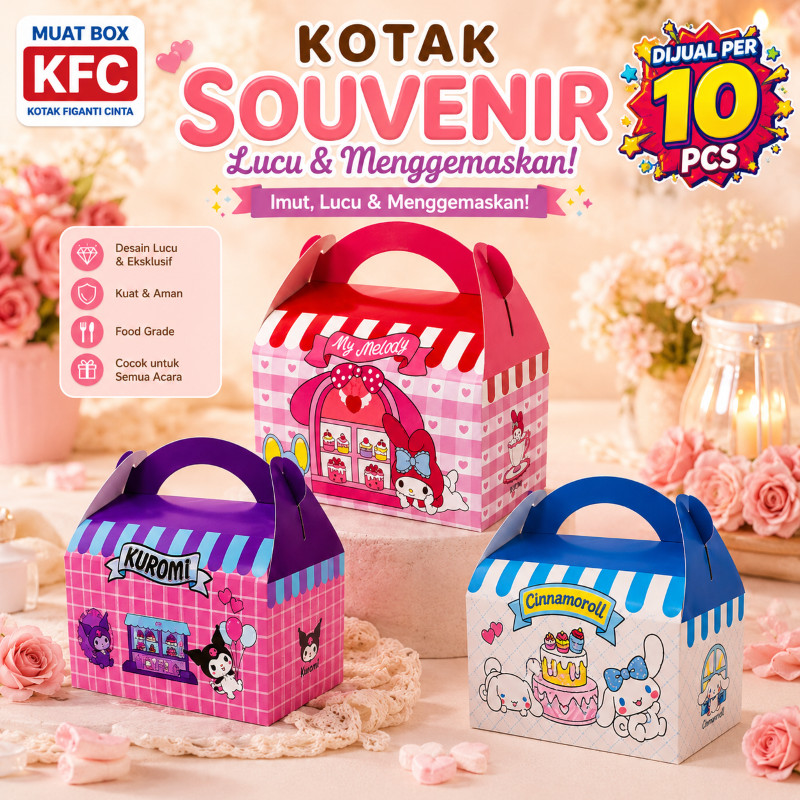 10 Pcs Kotak Souvenir Sanrio My Melody Kuromi Cinnamoroll | Gable Box Tenteng Anak | Goodie Bag Ulan