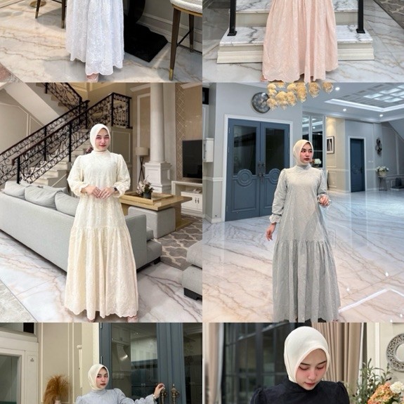 Gamis bahan katun Bordir  mix furijg Retliting belakang Model katun bordir rumple bawah   tangan kar