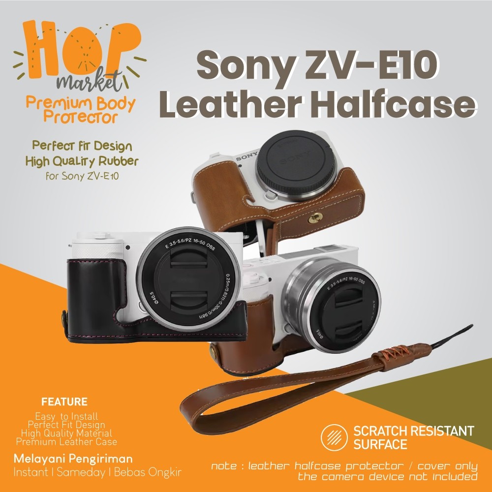 Half Case Leather Bag for Sony ZV-E10 with Strap Tas Kamera Alpha ZV E 10 Mark 1 Bahan Kulit PU E10 