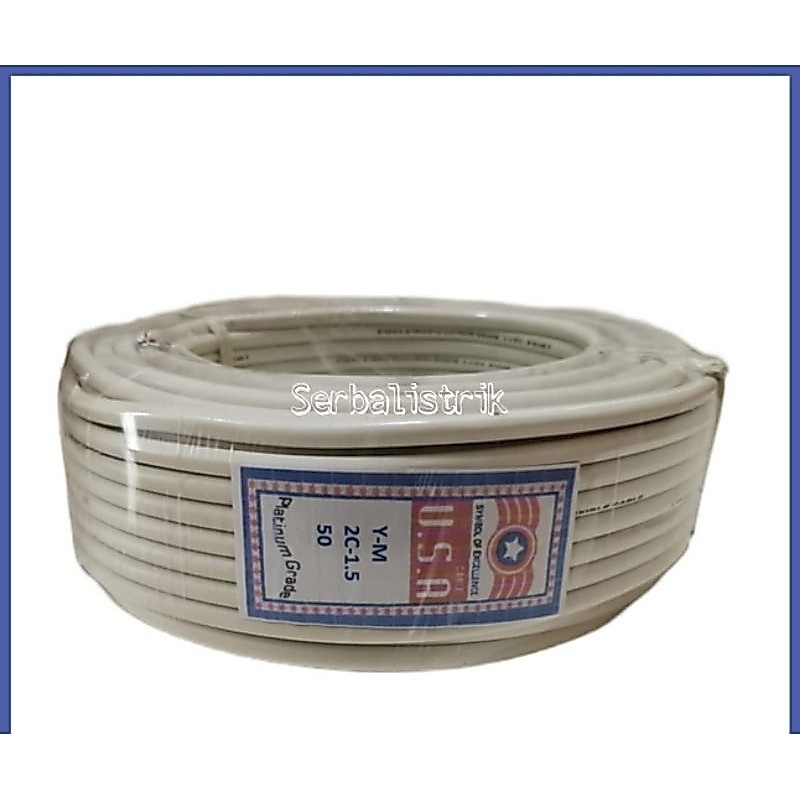 Kabel listrik HYO 2x1.5 serabut 50Yard USA