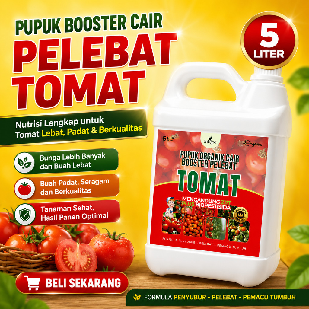 5 LITER Pupuk Organik Cair Booster Pelebat Buah Tomat Melebatkan Secara Maksimal Tahan Hama Penyakit