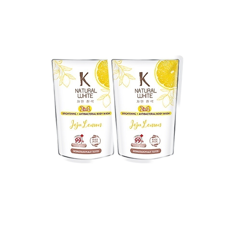 K Natural White Sabun Mandi Cair Jeju Lemon Pouch 400 ml x2 - Gambar 3