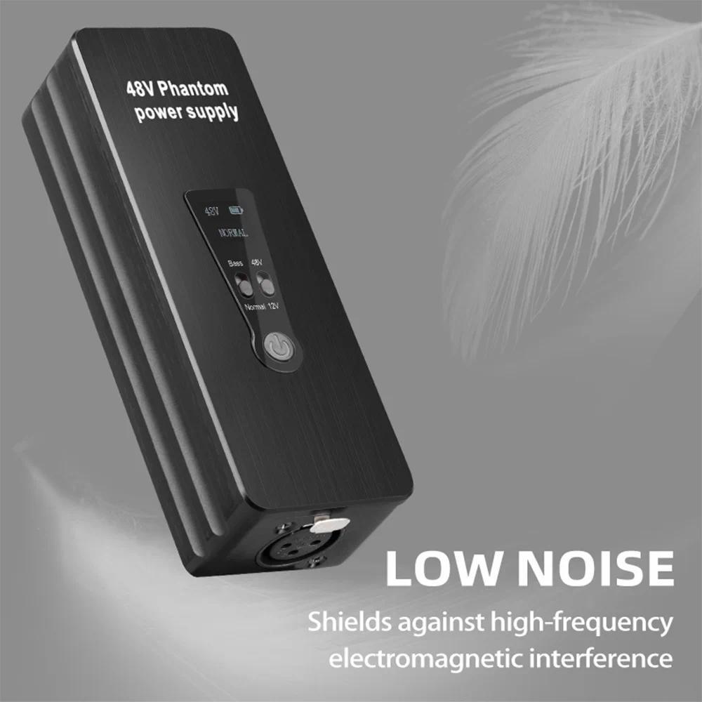 48V/12V Phantom Power Supply for Condenser Microphones Mic Preamp Portable Rechargeable Phantom Powe