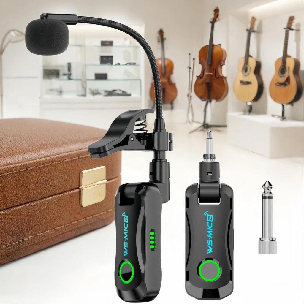Miwayer WS-MIC2 2.4GHz Low Latency Auto Pairing Wireless Mic 360° Adjustable Clip for Saxophone Clar