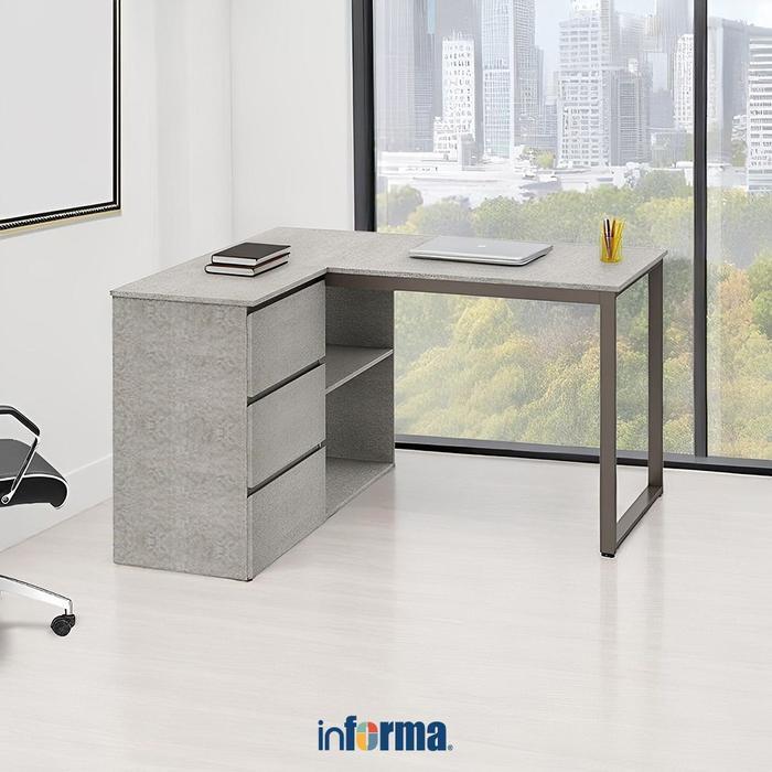Informa Neo Iglo Meja Kantor - Abu-Abu Meja Kerja Meja Belajar Sudut Laci Tempat Kerja Perabot Kanto