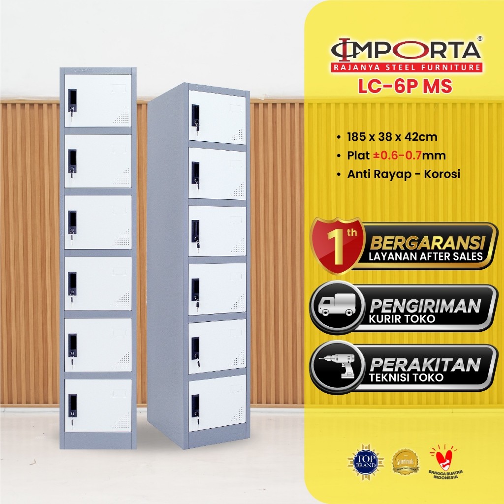 IMPORTA LC-6P MS Loker Besi 6 Pintu Single Full Plat | Lemari Locker Kantor