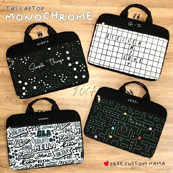 ZOCA TAS LAPTOP MONOCHROME 12" 14" / TAS LAPTOP JINJING (FREE CUSTOM NAMA)