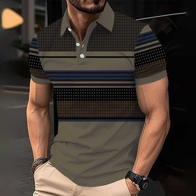 Kaos polo olahraga pria dengan pola digital 3D sederhana