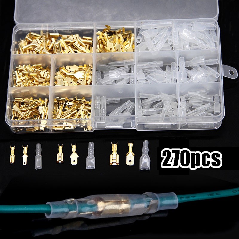 270 Pcs Set Soket Kabel Motor Skun Konektor Kabel Mobil Peluru Kuningan 3.5 mm Lengkap Dengan Kotak