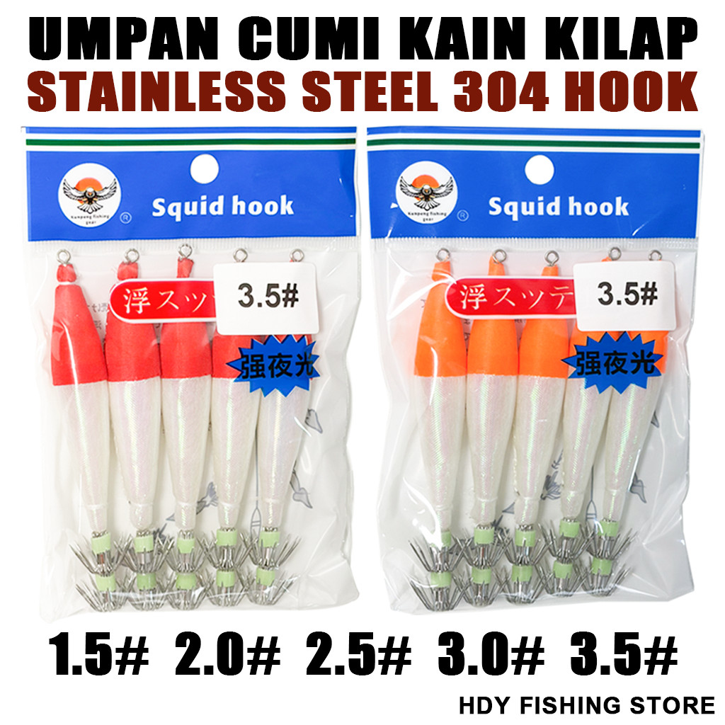Umpan Cumi Apollo Kain Kilap Stainless Steel 304 Hook Squid Jig 1.5 / 2.0 / 2.5 / 3.0 / 3.5 ( Perbun