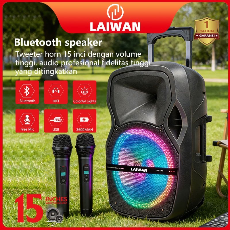 LAIWAN Speaker Aktif 15 Inch Full Bass Speaker meeting Speaker TWS 15inch+2Mic Wireless
