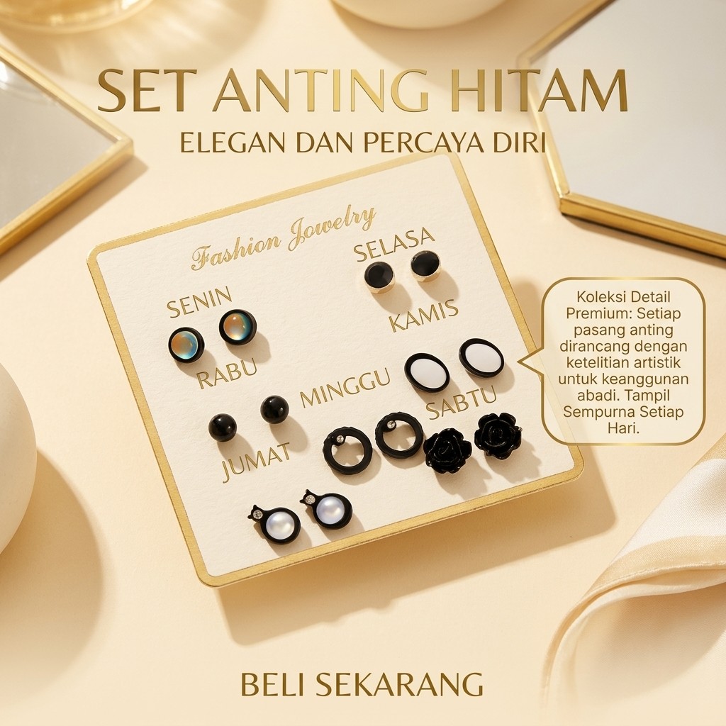 OKEBELANJA ANEKA SET ANTING-ANTING HITAM LUCU ELEGAN KOREA STYLE EARRING FASHION ACCESSORIES