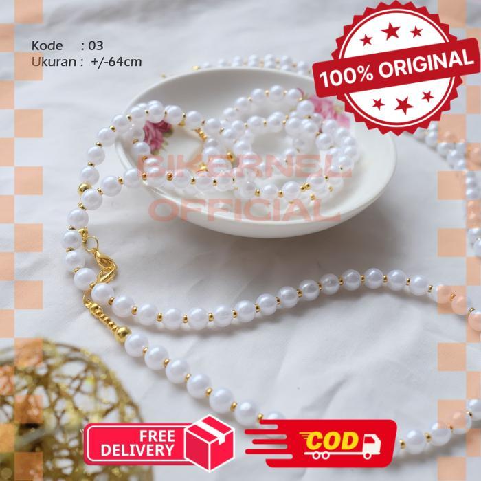 Tali Masker Unik Lanyard Manikmanik Mutiara Mask Chain Kalung Handmade - Putih