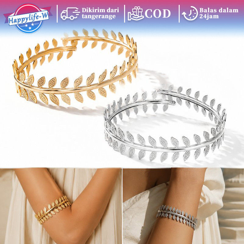 Bangle Lengan Atas Daun Wanita Vintage Gold Gelang Motif Daun Aksesoris Mewah