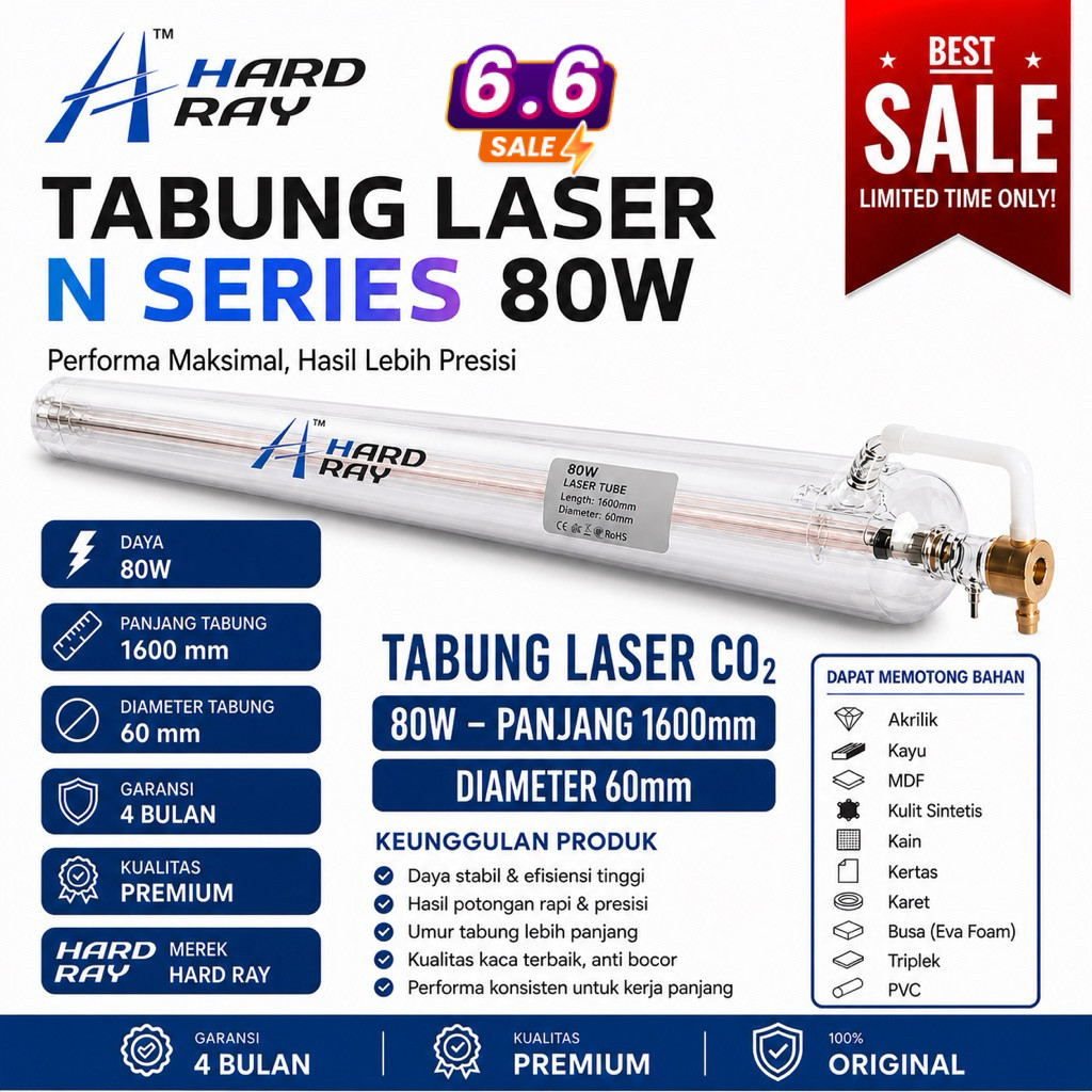 Laser cutting laser tube CO2 Tabung Laser CO2 80W Hardray Original | Laser Tube CNC Cutting Akrilik 