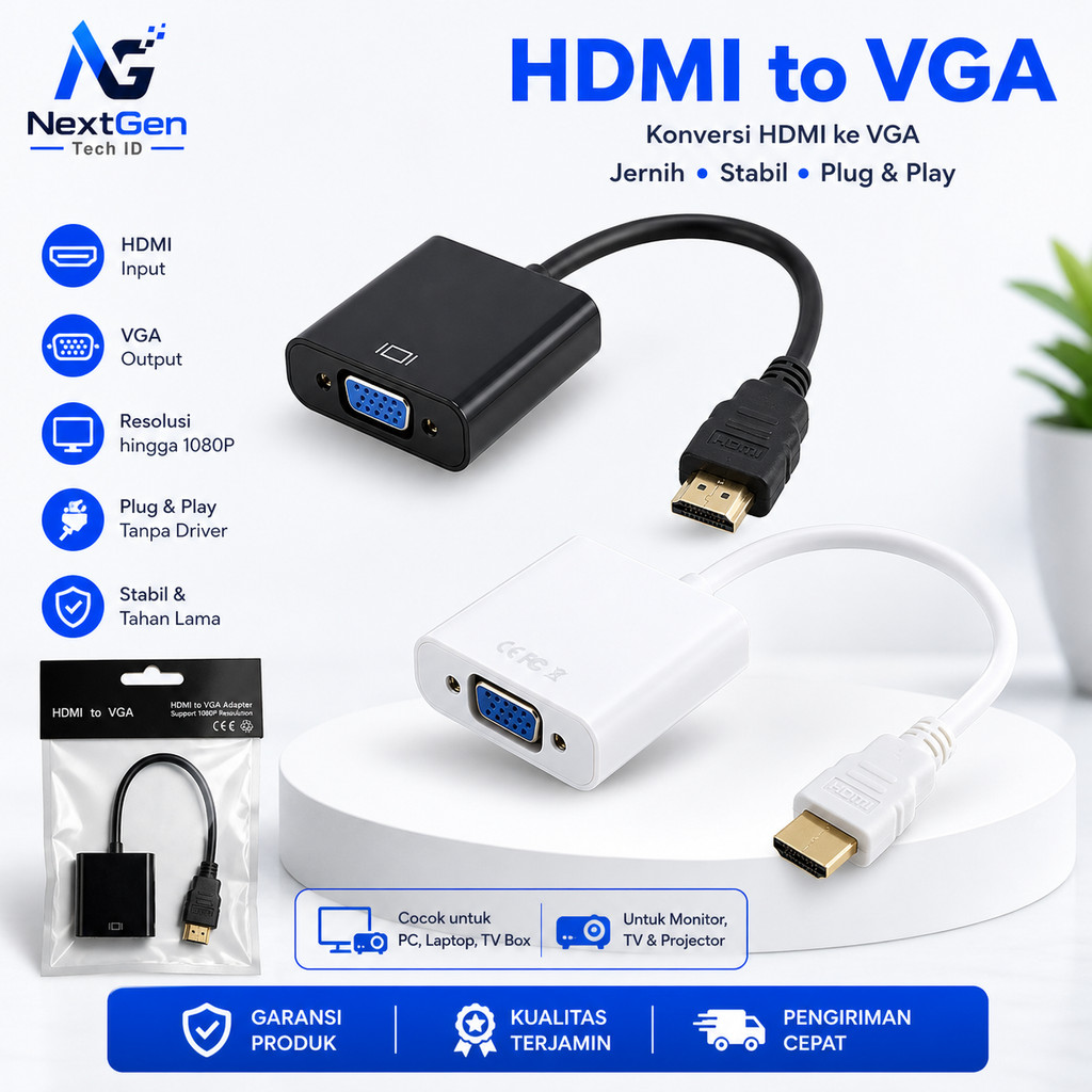 Converter HDMI ke VGA – Adapter HDMI to VGA + Audio – Kabel Converter Laptop ke Monitor/Proyektor