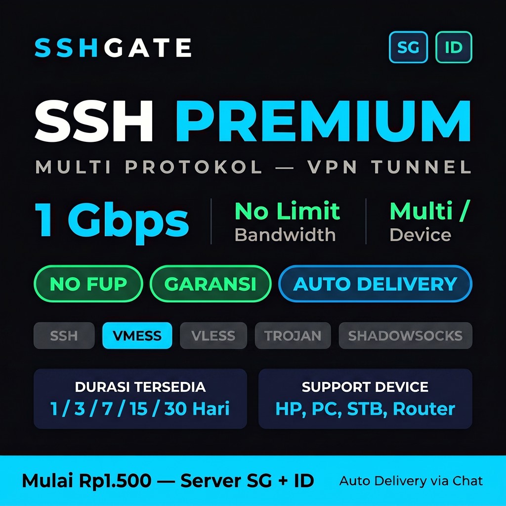 Akun Vmess Premium VPN Tunnel Server SG ID Full Speed No FUP Garansi