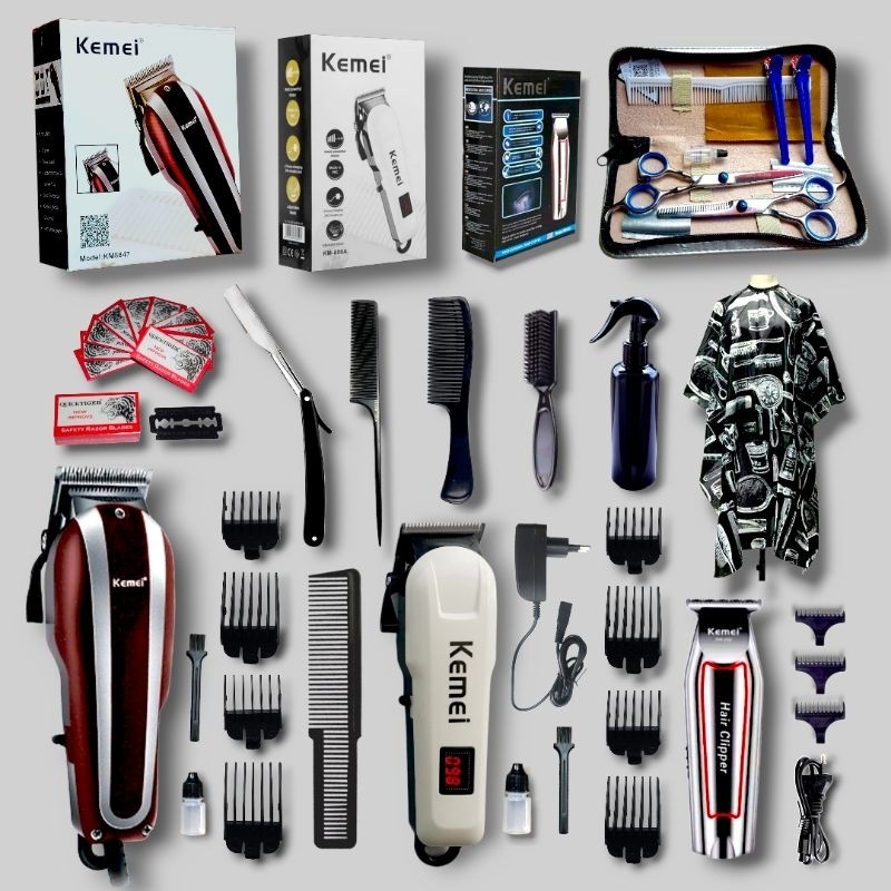 PAKET PRO ALAT CUKUR LENGKAP ORIGINAL KEMEI || BARBER/SALON/USAHA PANGKAS