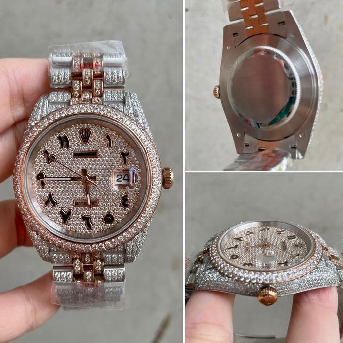Jam tangan Automatic Swiss Cal 3235 RX Diamond Iced Out 41mm Sapphire - arabic jubile, kayu