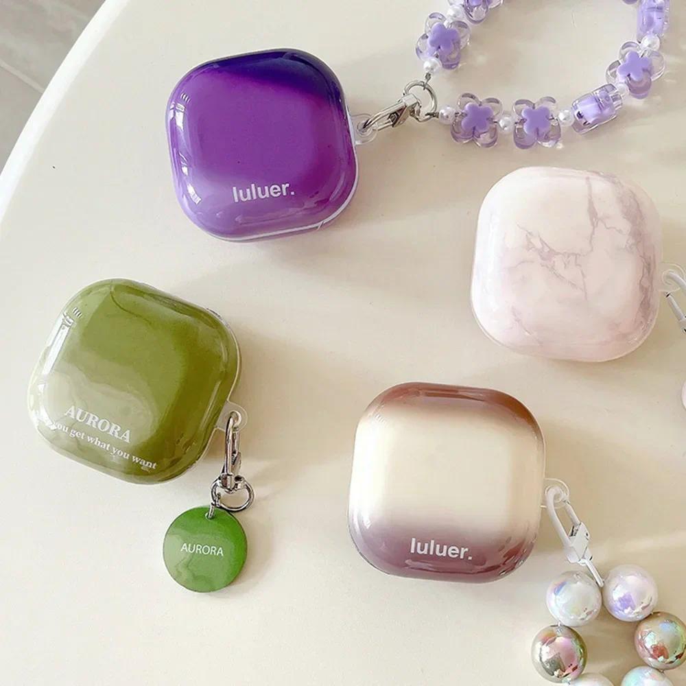 Korea Lovely Marble Pattern Flower Pearl Bracelet Silicone Protection Case For Galaxy Buds Pro 2 Sof