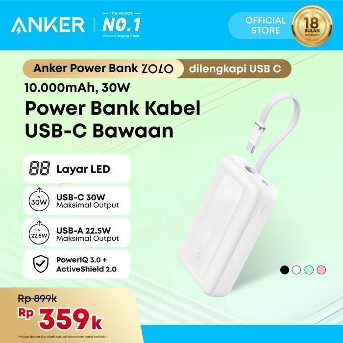 Caramella_Store Anker Zolo Power Bank 30W 10000Mah 20000Mah With Cabel Type C Fast Charging Pd