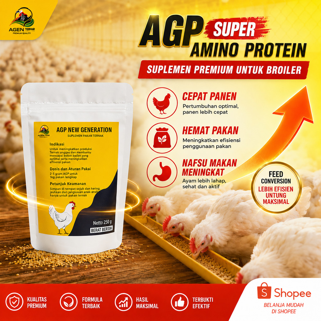 AGP New Generation Penggemuk Ayam Broiler Pemacu Pertumbuhan Ayam Pedaging Cepat Besar Super Cepat
