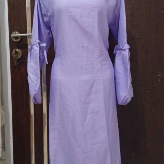 Gamis Polos Lilac / Long Dress Muslimah Lengan Serut Preloved