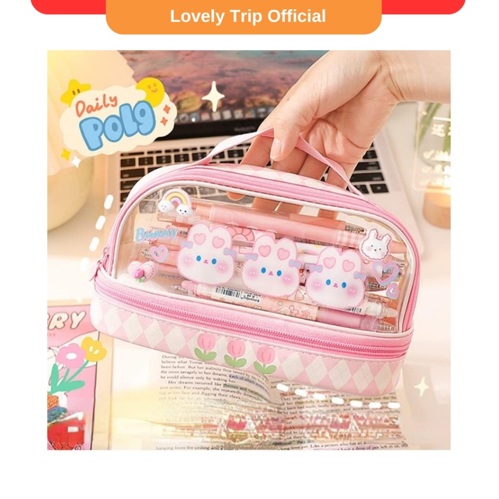 stokreadysiapkirim kotak pensil anak korea susun besar jumbo catur beruang tempat pensil pouch