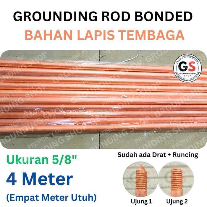 Rod Copper Bonded 5/8 x 4 Meter / Stik Grounding Rod Copper Bonded Panjang 4 Meter