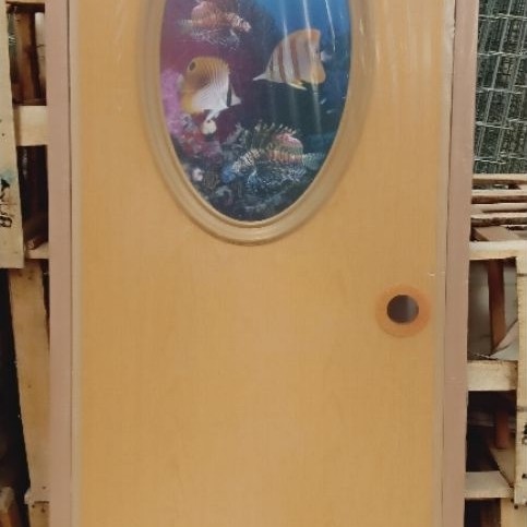 Pintu PVC Coklat Jati Kaca Oval / Pintu Kamar Mandi