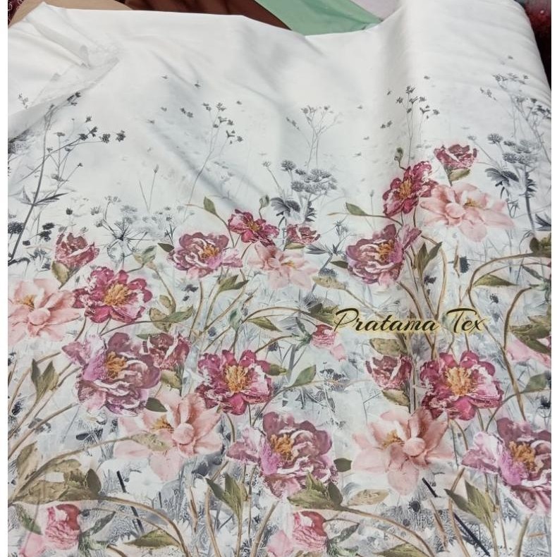 Bahan Kain Sutra/Kain Sutra Motif Bunga _Kain Dres,Gamis,Dll